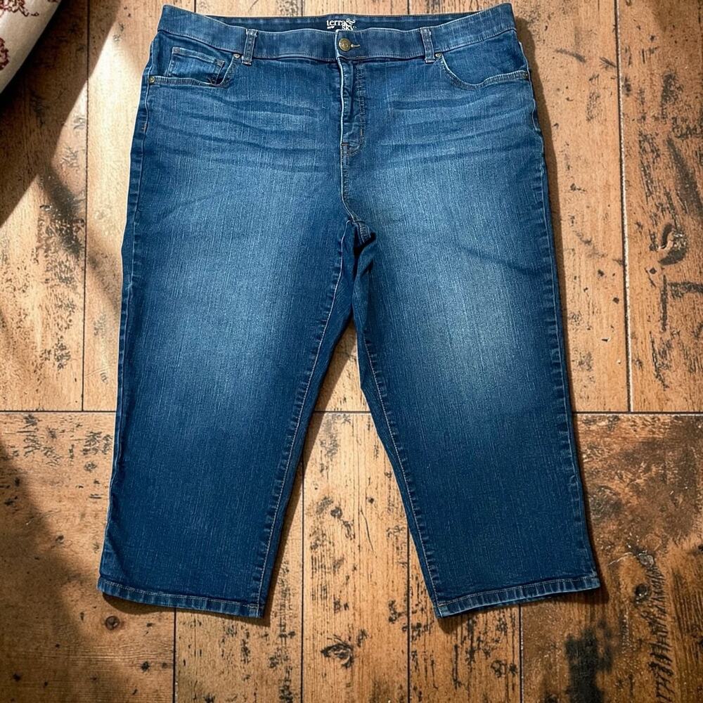 Terra & Sky Women’s 22W Blue Cropped Capri Jeans Stretch Denim Plus Size 41x21